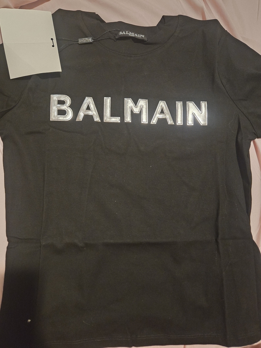 Balmain Black Logo Tee with Silver Lettering